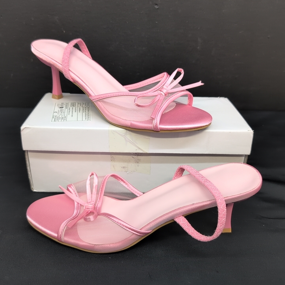 Shein Mesh Butterfly Bow Women's Mule Heel Sandals Size CN 41 Pink
